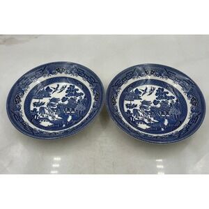 VTG Churchill Blue Willow Pattern Soup Bowl England Chinoiserie 8" Set of 2